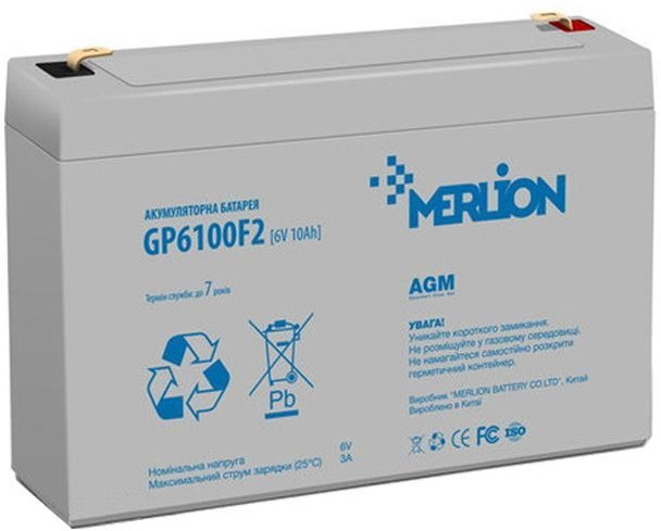 Аккумуляторная батарея Merlion 6V-10 Ah (GP6100F2) фото1