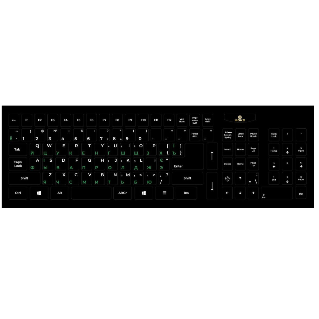 Наклейка на клавіатуру XoKo 109 keys UA/rus green, Latin white (XK-KB-STCK-BG) фото1