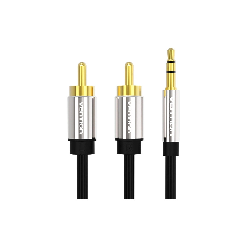 Кабель 3.5mm M to 2xRCA M 1.0m black Vention (BCFBF) фото1