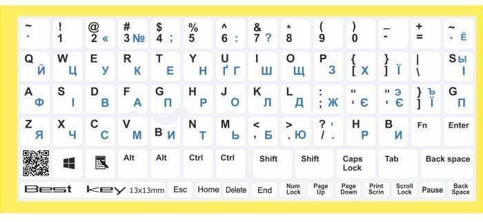 Наклейка на клавіатуру BestKey непрозора біла основа, 76, синій (BKU13WHI_BLU) фото1