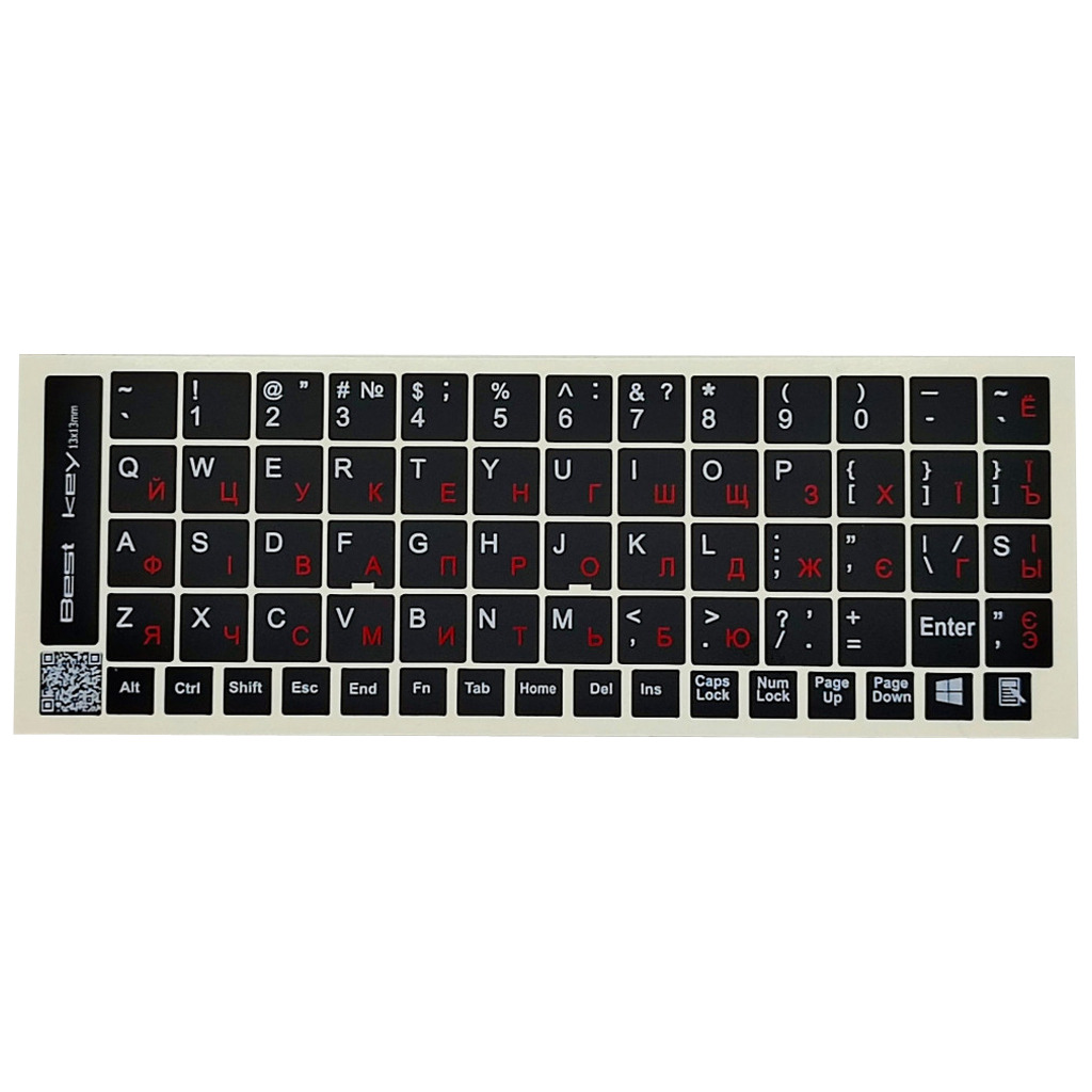 Наклейка на клавіатуру BestKey непрозора чорна, 68, червоний (BK13RED/025) фото1
