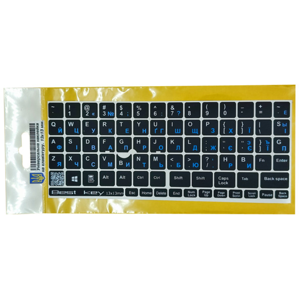 Наклейка на клавиатуру BestKey непрозора чорна, 76, синій (BKU13BLU/013)