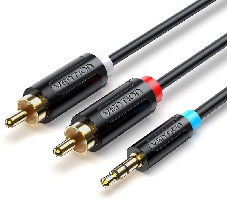 Кабель 3.5mm M to 2xRCA M 2.0m black Vention (BCLBH) фото1