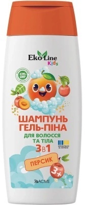Дитячий шампунь EcoLine KIDS 3 в 1 (шампунь-гель-піна) персик 250 мл (4823115503558) фото1