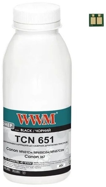 Тонер WWM Canon MF651Cw/MF655Cdw/MF657Cdw Canon 067 40г Black chip (TC-Can067Bk-40-WWM) фото1