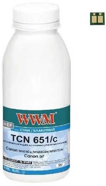 Тонер WWM Canon MF651Cw/MF655Cdw/MF657Cdw Canon 067 35г Cyan chip (TC-Can067C-35-WWM) фото1