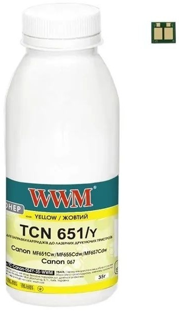 Тонер WWM Canon MF651Cw/MF655Cdw/MF657Cdw Canon 067 35г Yellow chip (TC-Can067Y-35-WWM) фото1