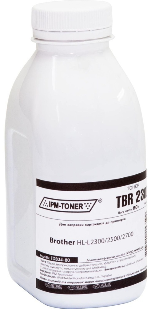 Тонер IPM Brother HL-L2300/2500/2700, 80г Black (TDB34-80) фото1