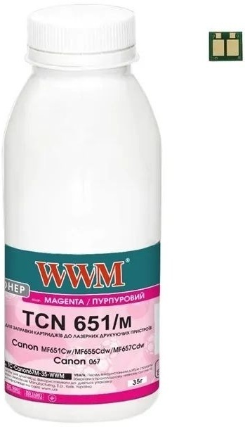Тонер WWM Canon MF651Cw/MF655Cdw/MF657Cdw Canon 067 35г Magenta chip (TC-Can067M-35-WWM) фото1