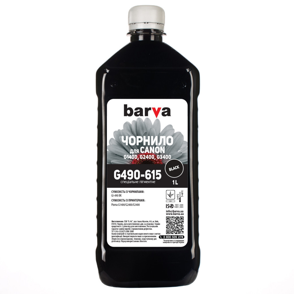 Чорнило Barva CANON GI-490 1л BLACK pigmented (G490-615) фото1