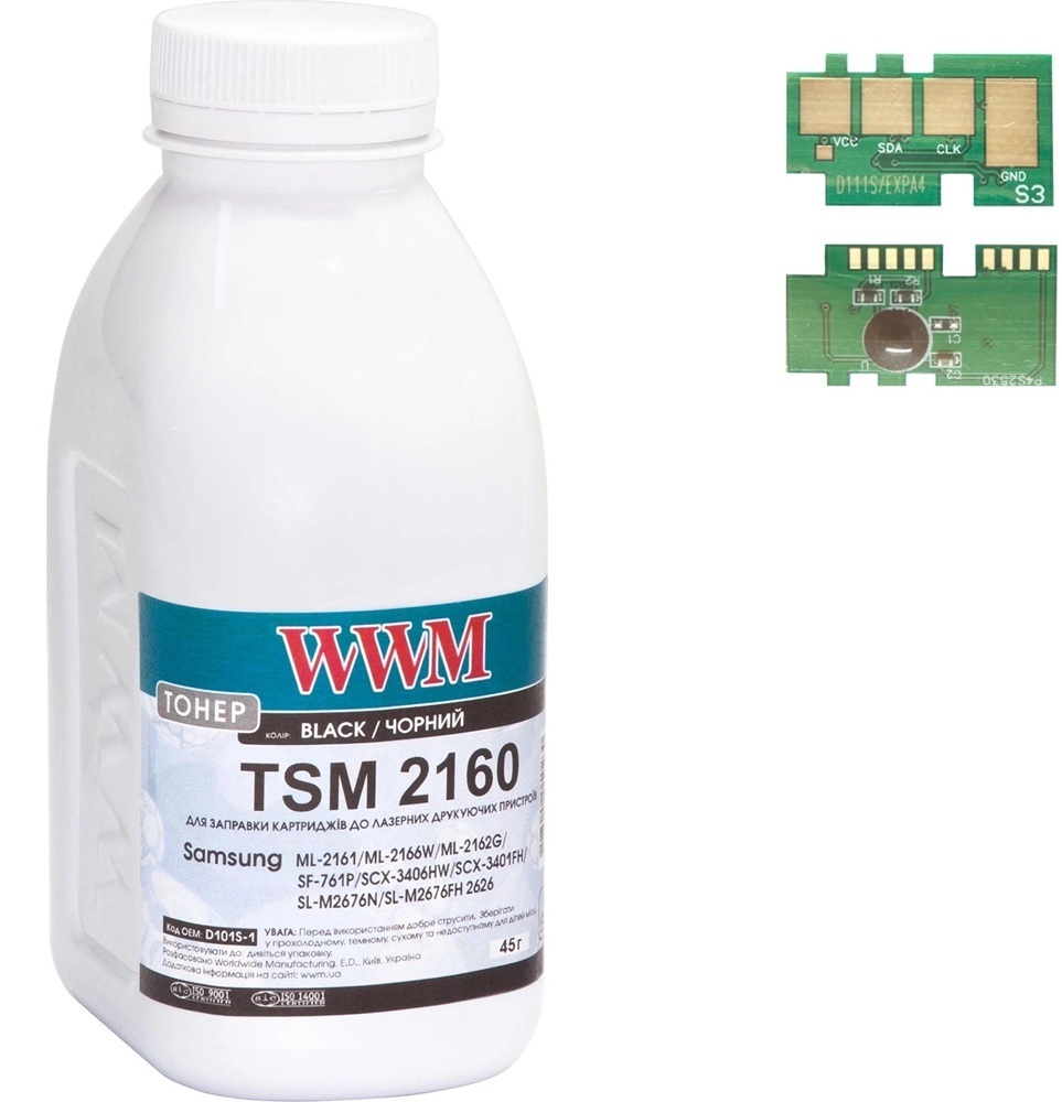 Тонер WWM Samsung SL-M2020/2070/D111S 45г +chip2K Black (TCD111) фото1