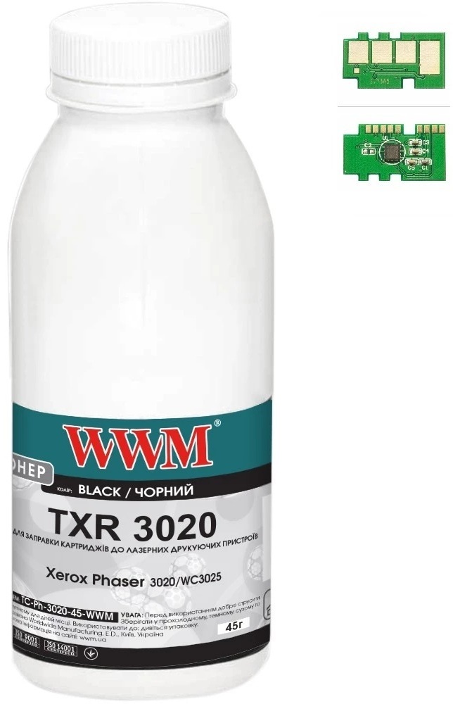 Тонер WWM Xerox Ph3020/WC3025 45г Black chip (TC-Ph-3020-45-WWM) фото1