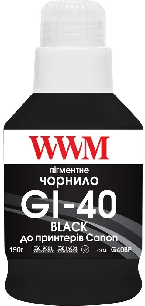 Чернила WWM Canon GI-40 для G5040/G6040 Black Pigment 190г (G40BP) фото1