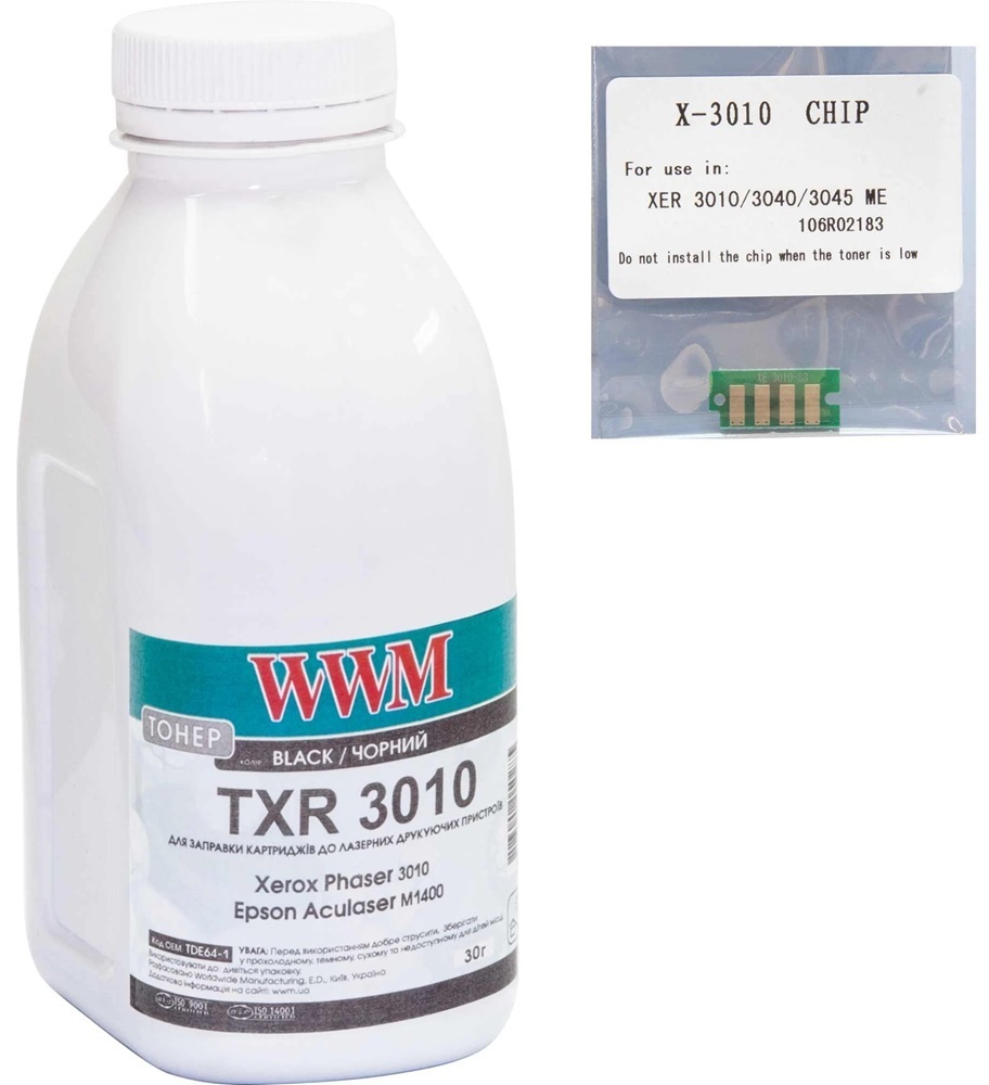 Тонер WWM Xerox Phaser 3010 Black 30г + chip (TCXP3010) фото1