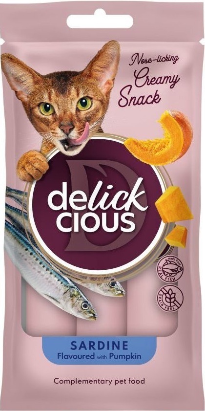 Ласощі для котів Delickcious Сардина з додаванням гарбуза 4 х 15 г (4820269141636) фото1