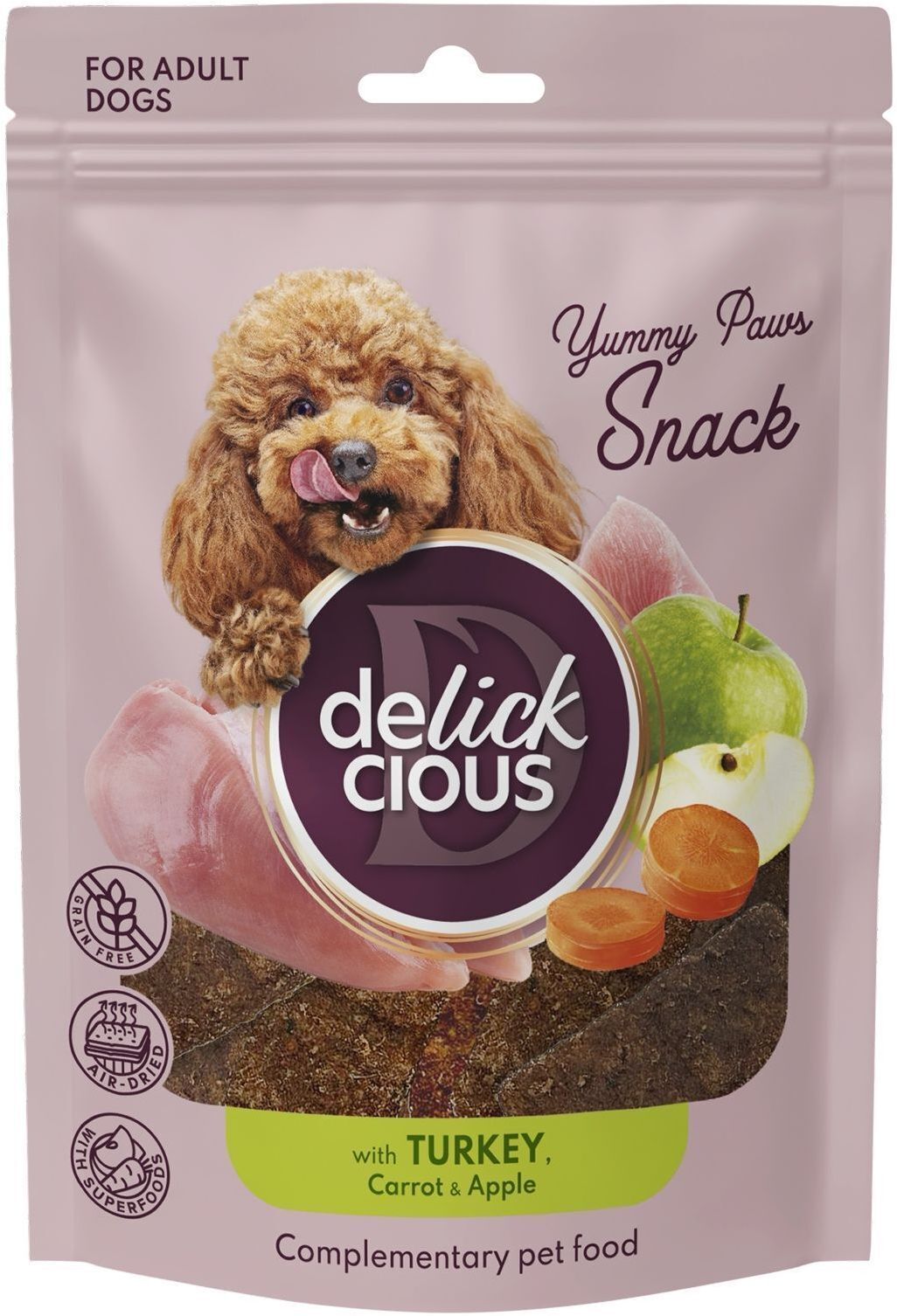 Лакомство для собак Delickcious с индейкой, морковью и яблоком 80 г (4820269147331) фото1