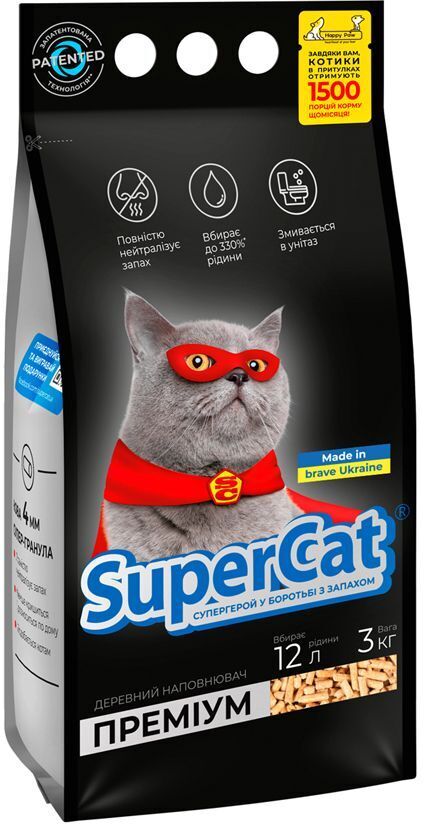 Наполнитель для туалета Super Cat Преміум Древесный впитывающий 3 кг (4 л) (3547) фото1