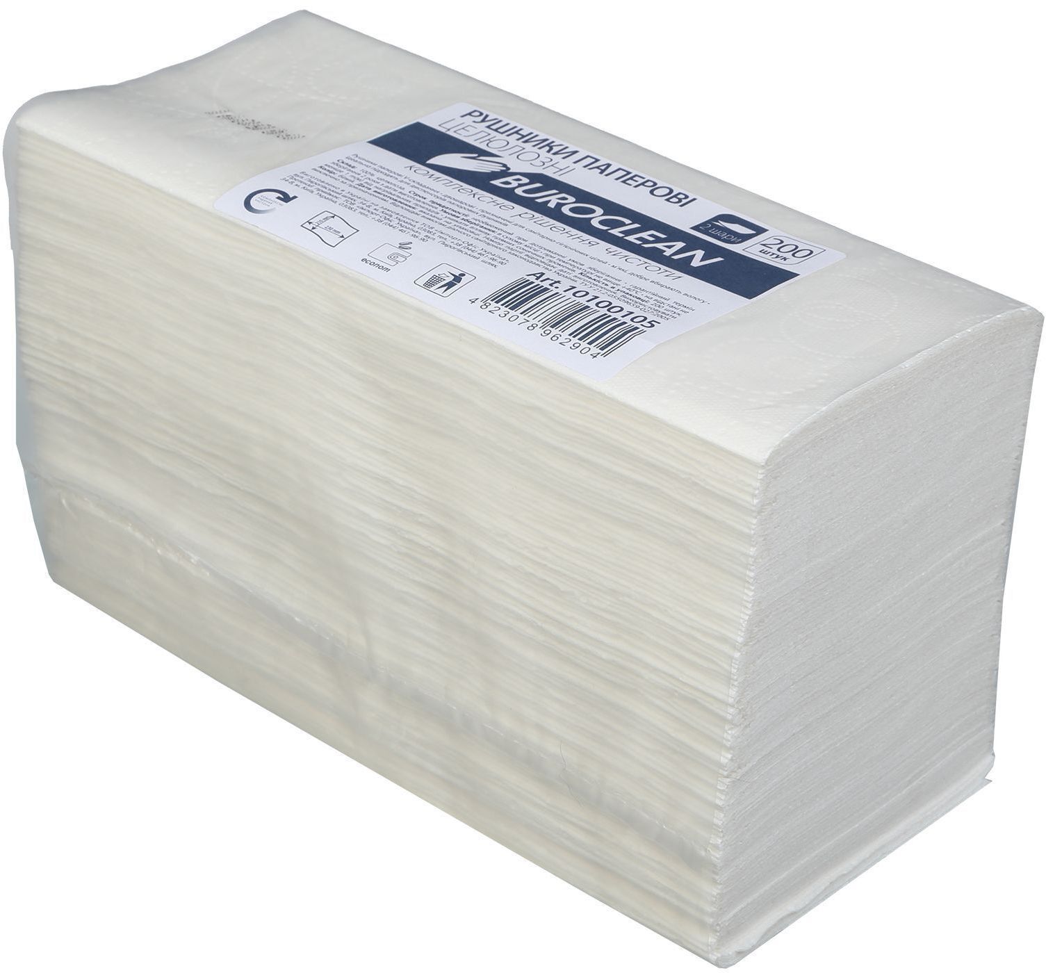 Бумажные полотенца Buroclean V-сложение белые 230х210 мм 2 слоя 200 шт. (4823078962904) фото1