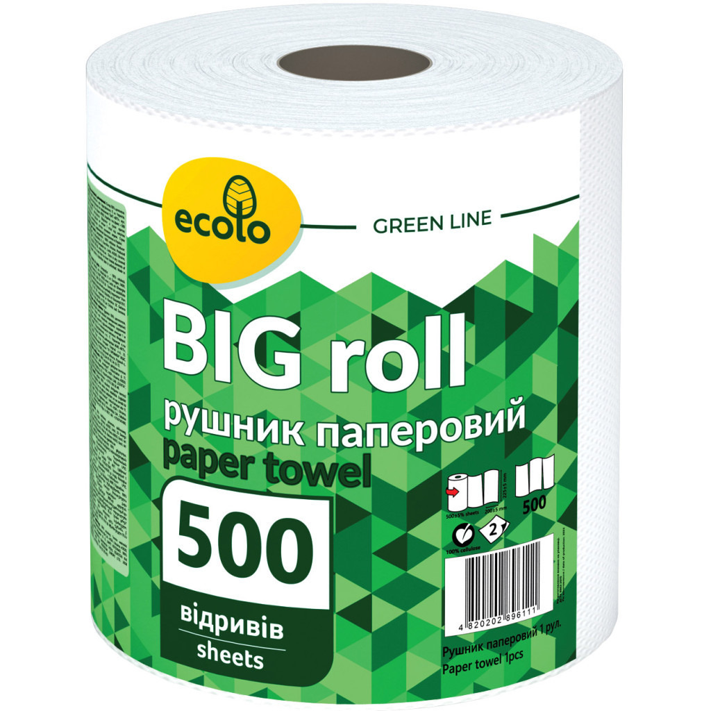 Паперові рушники Ruta Ecolo Big Roll 2 шари 500 відривів (4820202896111) фото1