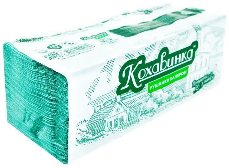 Бумажные полотенца Кохавинка V-сборка Зеленые 1 слой 200 листов (4820032450071) фото1