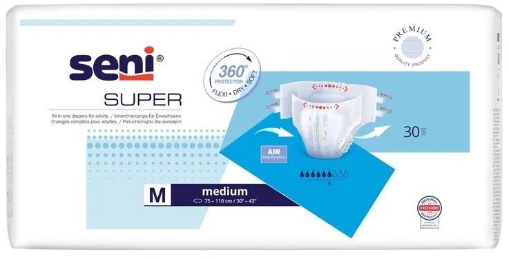 Підгузки для дорослих Seni Super Medium 75-110 см 30 шт (5900516803742) фото1