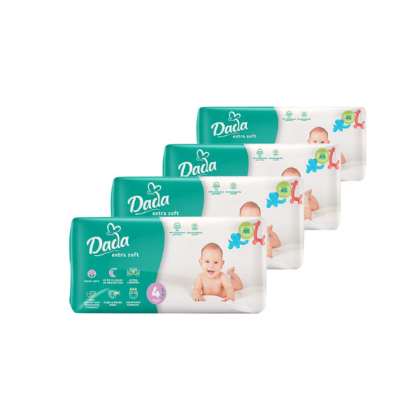 Подгузники Dada Extra Soft Размер 4 MAXI (7-18 кг) 4 упаковки по 46 шт. (184 шт.) (4820174989552)