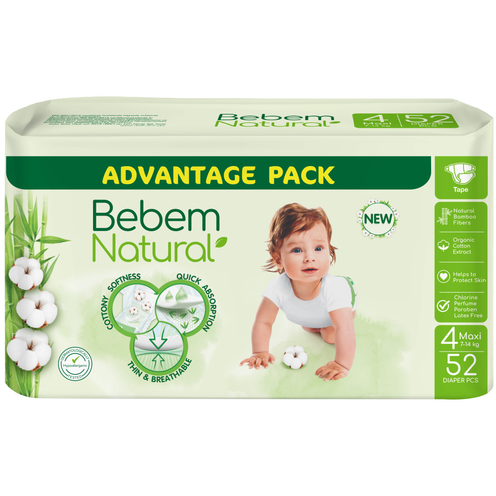 Подгузники Bebem Natural 4 maxi 7-14 кг, 52 шт. (8690536836307) фото1