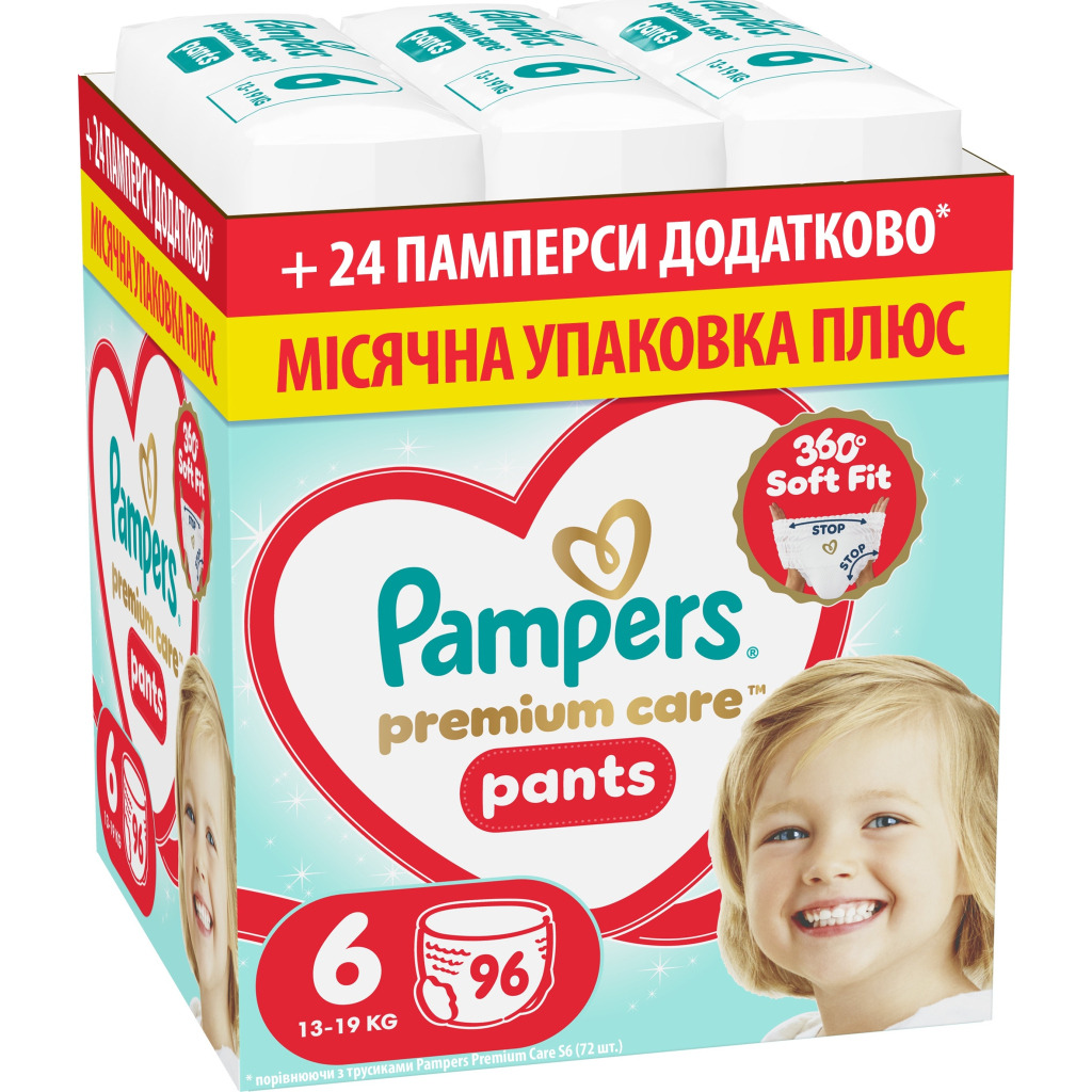 Підгузки Pampers Premium Care Pants Розмір 6 (13-19 кг) 96 шт (8006530315814) фото1