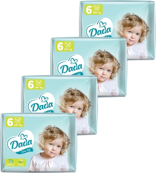 Подгузники Dada Extra Soft Extra, размер 6 Large (16+ кг), 4 упаковки по 38 шт. (152 шт.) (4820174989576)