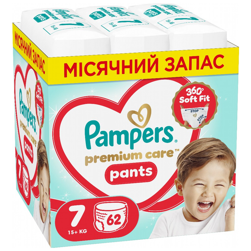 Подгузники Pampers Premium Care Pants Размер 7 (15+ кг) 62 шт. (8006530320245) фото1