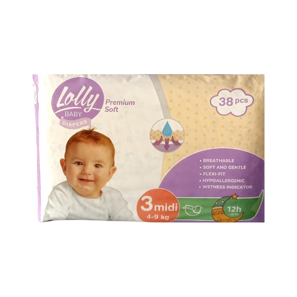 Підгузки Lolly Premium Soft Midi 3 (4-9 кг) 38 шт (4820174981150) фото1