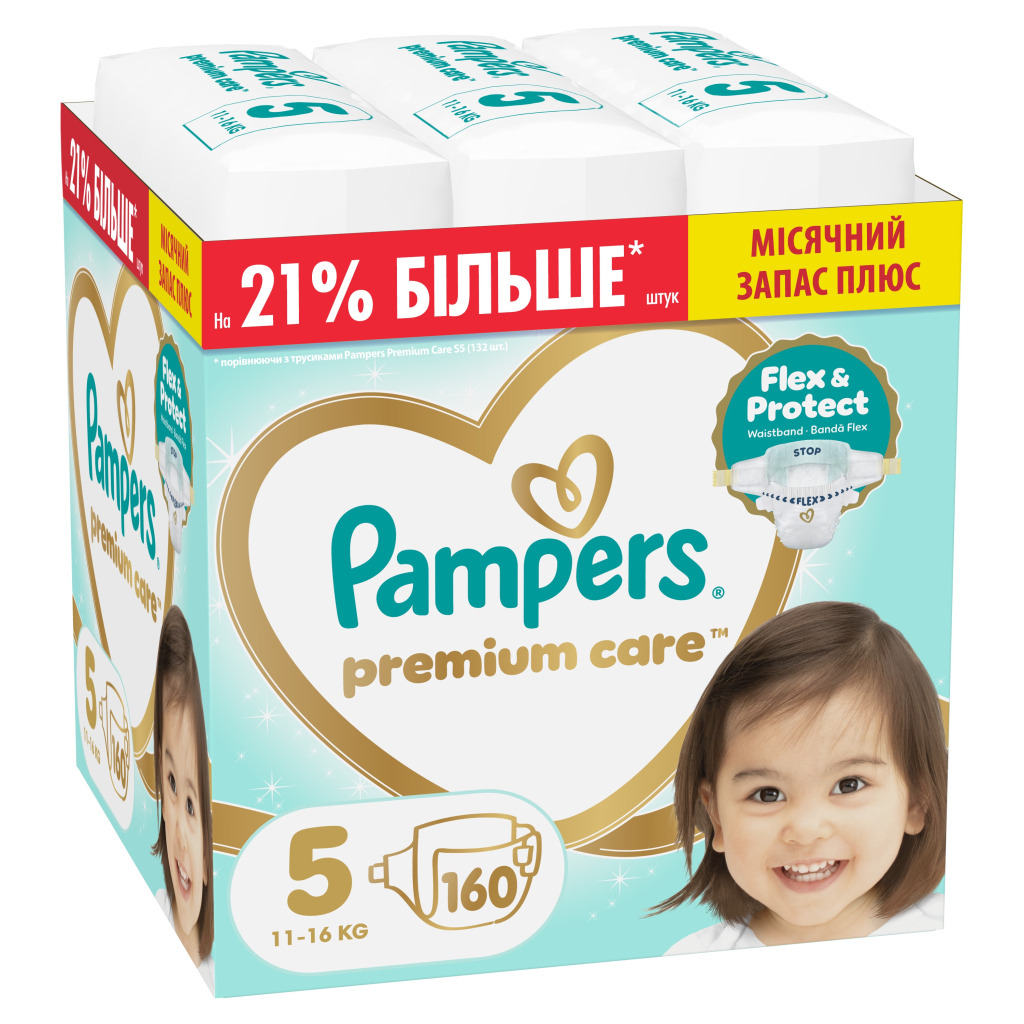 Подгузники Pampers Premium Care Размер 5 (11–16 кг) 160 шт. (8006530223799) фото1