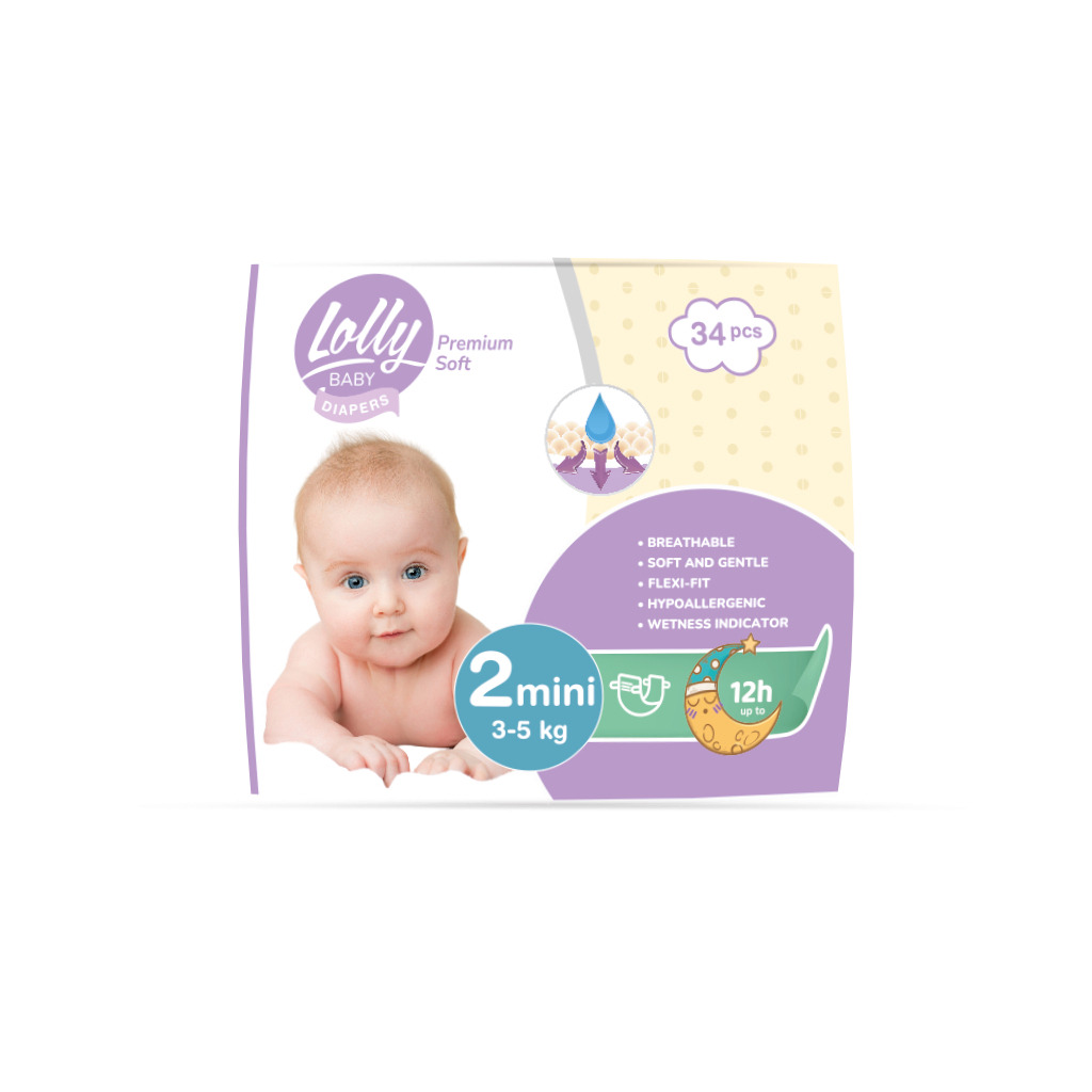 Підгузки Lolly Premium Soft Mini Розмір 2 (3-5 кг) 34 шт (4820174981143) фото1