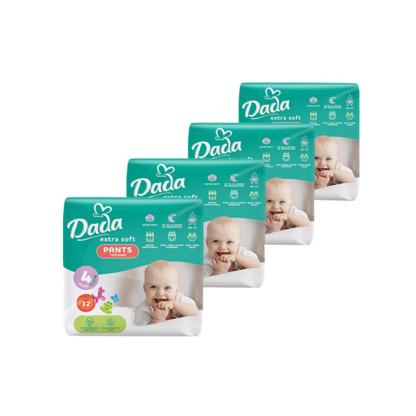 Подгузники Dada Extra Soft 4 Maxi (9–15 кг) 128 шт. (4 упаковки по 32 шт.) (4820174989606)