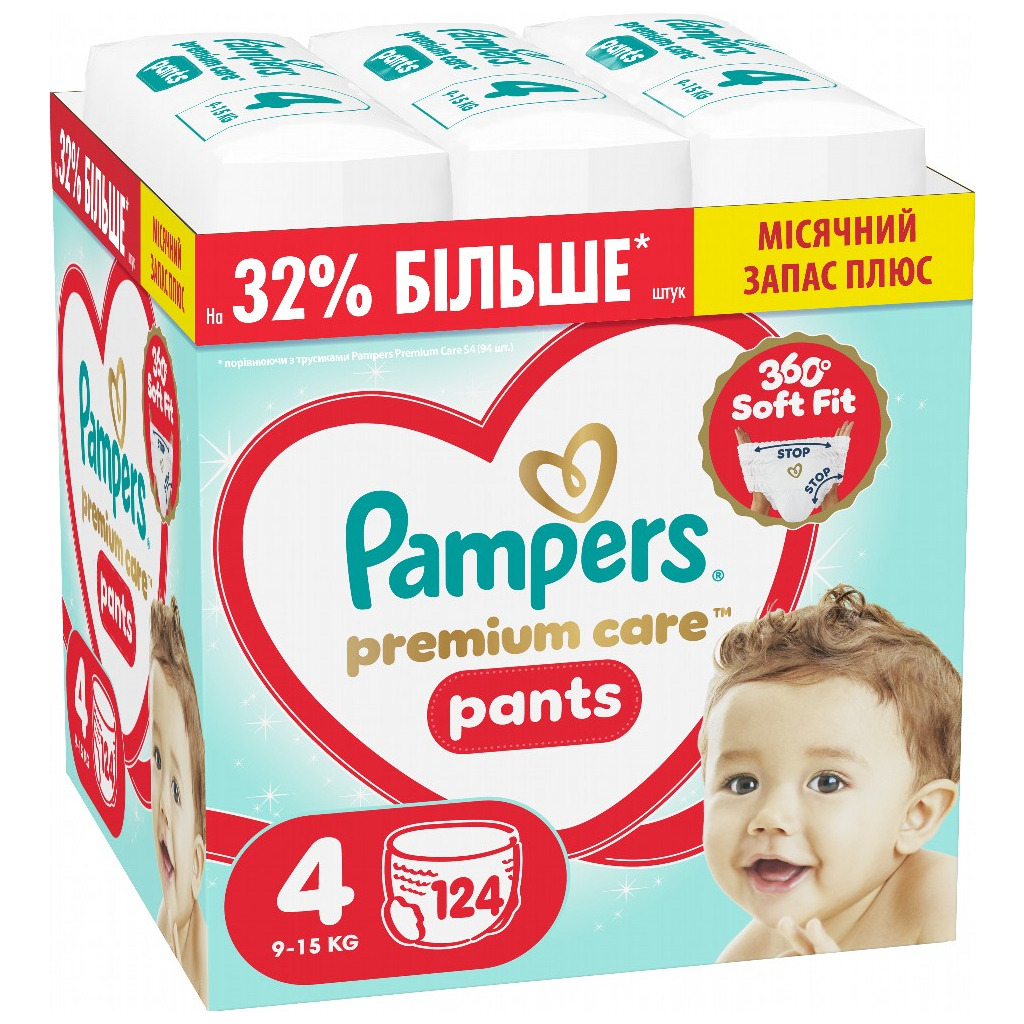 Підгузки Pampers Premium Care Pants Розмір 4 (9-15 кг) 124 шт (8006530315852) фото1