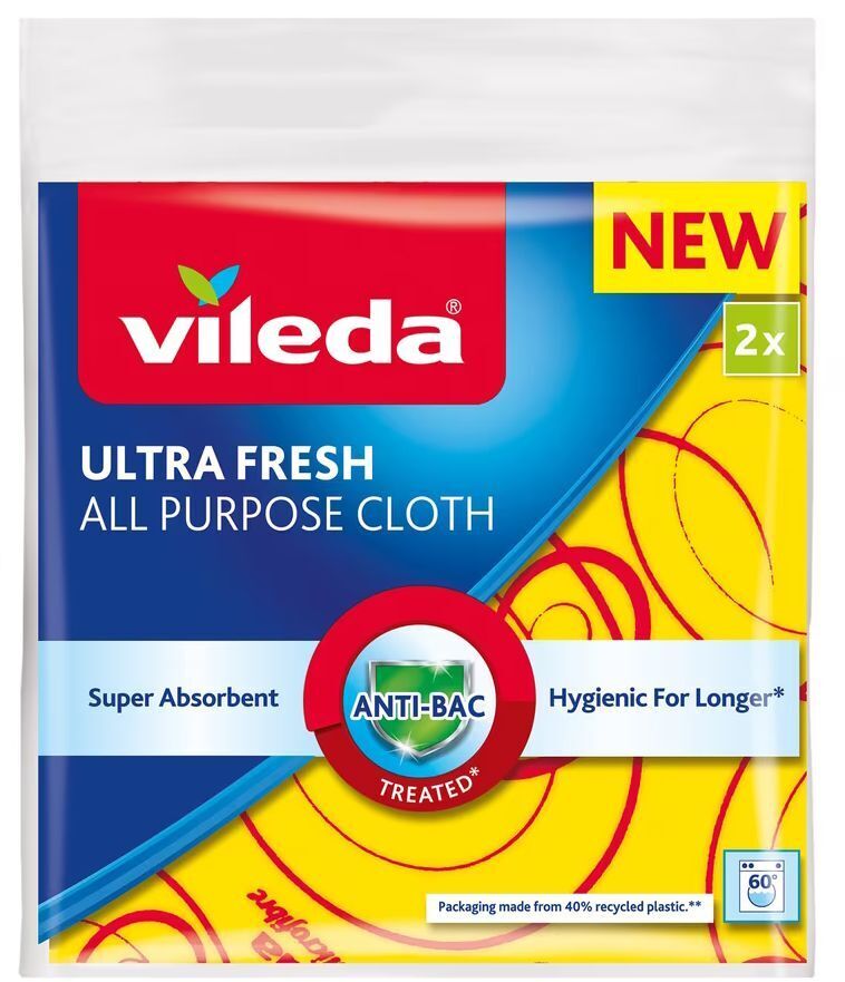 Салфетки для уборки Vileda Ultra Fresh Антибактериальные Универсальные 2 шт. (4023103239593) фото1