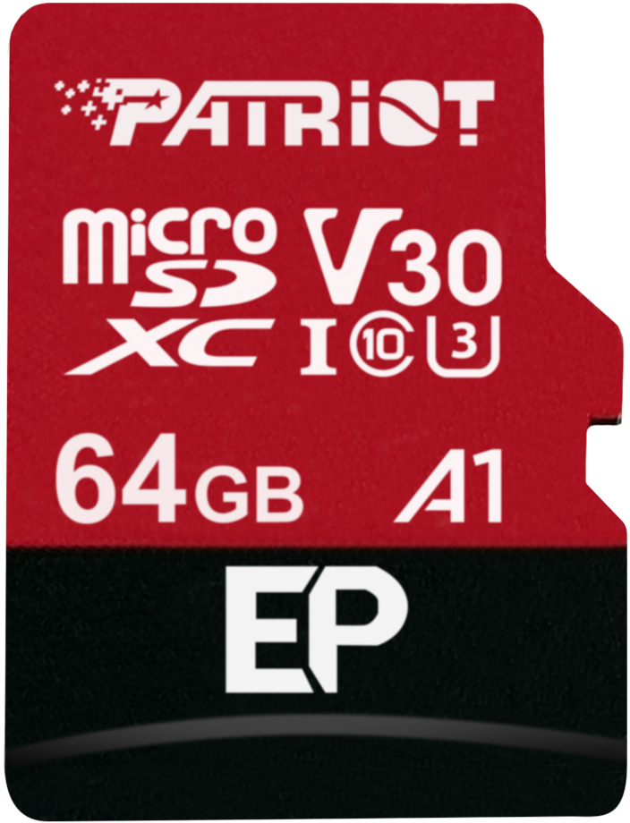 Карта памяти MicroSDXC 64GB UHS-I/U3 Class 10 Patriot EP A1 R90/W80MB/s + SD-adapter (PEF64GEP31MCX)