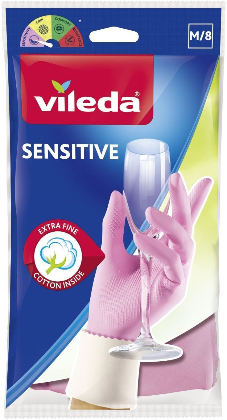 Перчатки хозяйственные Vileda Sensitive Латексные Для деликатных работ Размер M (8001940003320) фото1