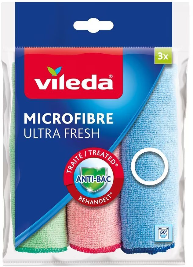 Салфетки для уборки Vileda Ultra Fresh Антибактериальные Из микрофибры 3 шт. (4023103229273) фото1