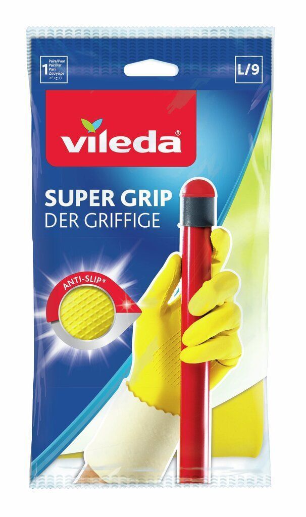 Перчатки хозяйственные Vileda Super Grip Латексные Сверхпрочные Размер L (8001940003368) фото1