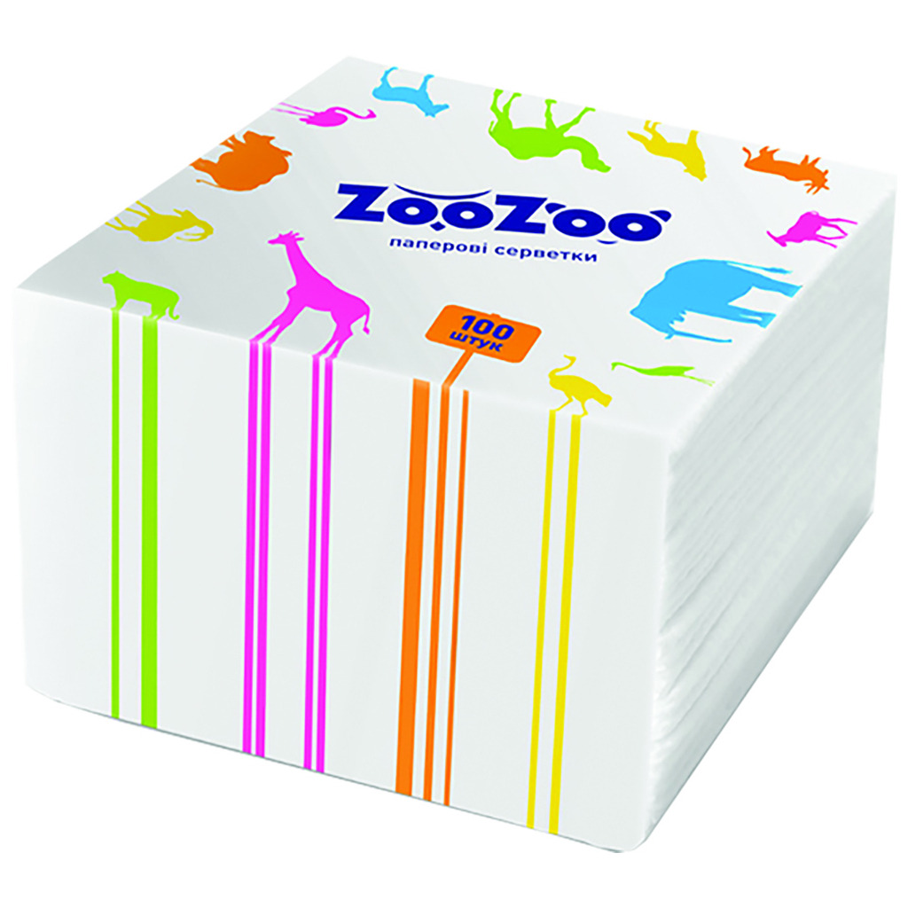 Салфетки столовые ZooZoo однослойные белые 24×23 см 100 шт. (4823019009293) фото1