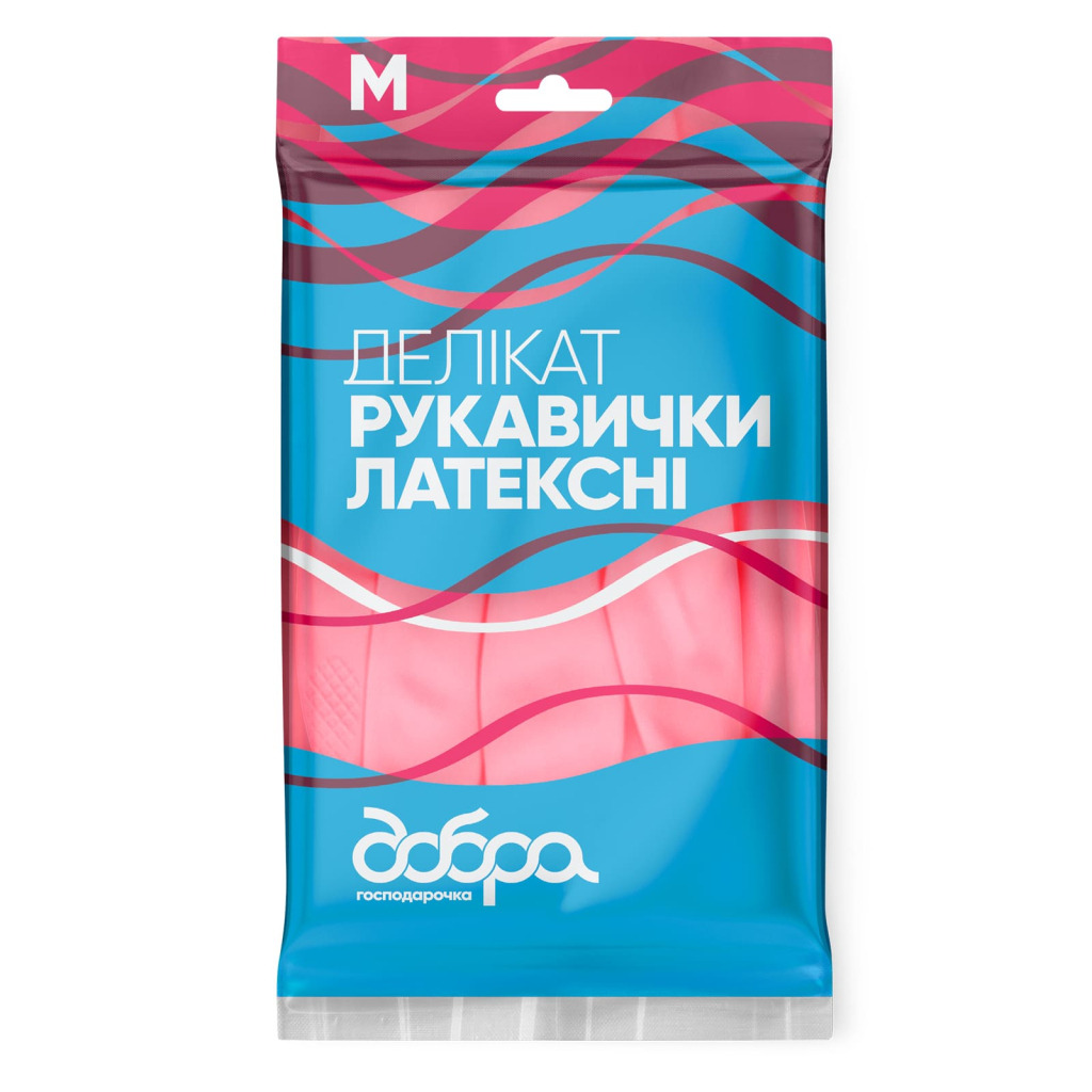Перчатки хозяйственные Добра Господарочка латексные Деликат размер M (4820086523684) фото1