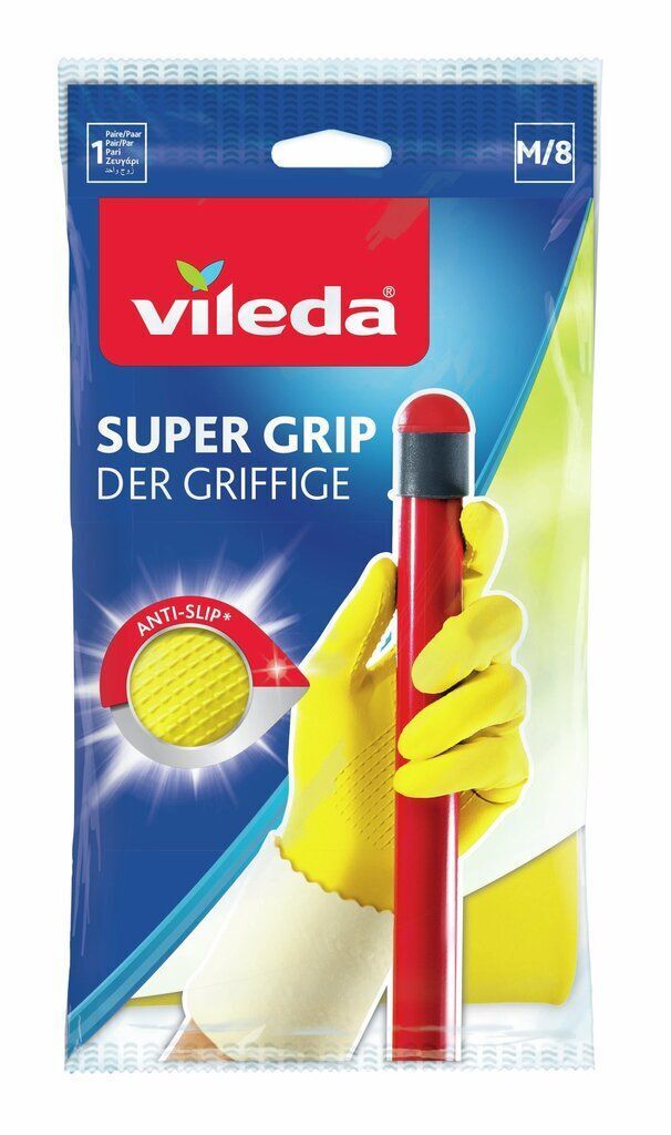 Перчатки хозяйственные Vileda Super Grip Латексные Сверхпрочные Размер M (8001940003351) фото1