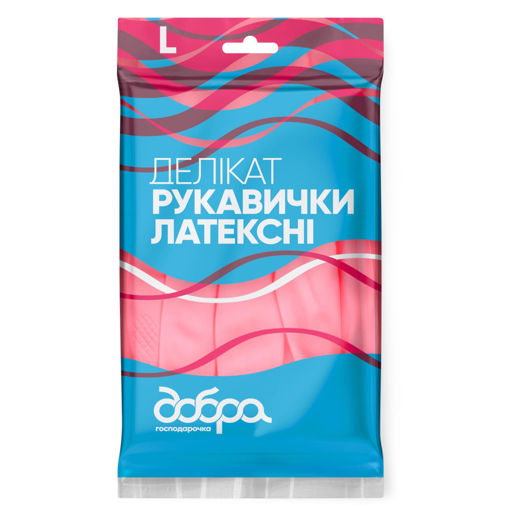 Перчатки хозяйственные Добра Господарочка Латексные Деликат Размер L (4820086523691) фото1