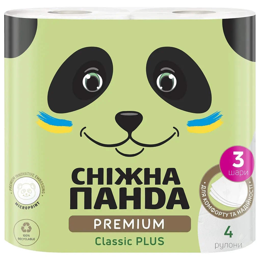 Туалетная бумага Снежная Панда Premium Classic Plus 3 слоя 4 рулона (4820183972828) фото1