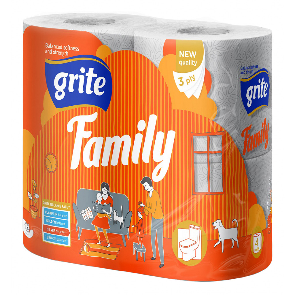 Туалетная бумага Grite Family 3 слоя 4 рулона (4770023482119) фото1