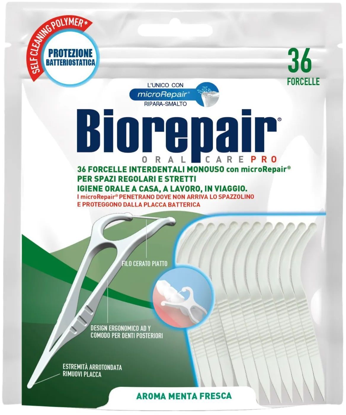 Флосс-зубочистки Biorepair Насыщенные гидроксиапатитом 36 шт. (8017331060056) фото1