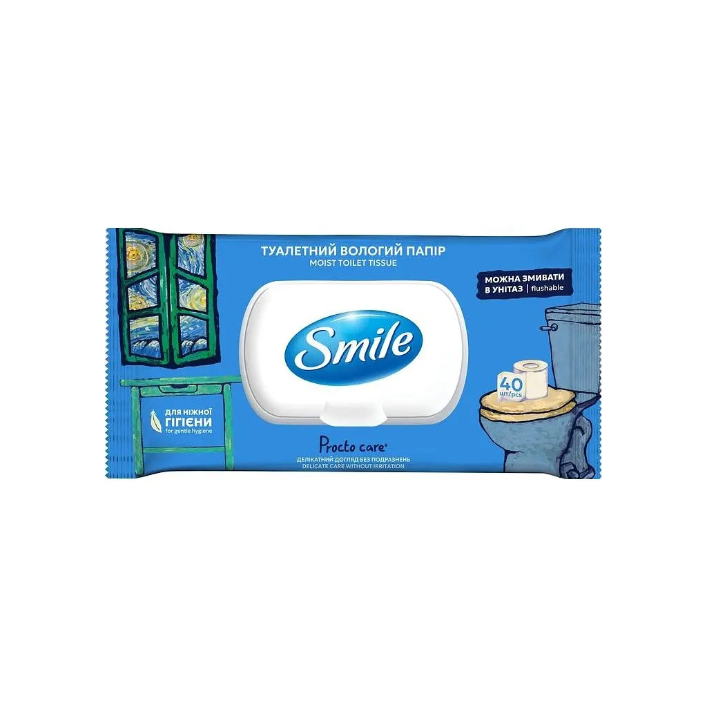 Туалетний папір Smile Classic Procto Care Вологий 40 шт. (4823071668841) фото1
