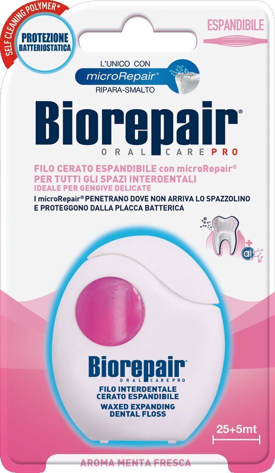 Зубная нить Biorepair Защита десен Расширительная с гидроксиапатитом и гиалуроновой кислотой 30 м (8017331058244) фото1
