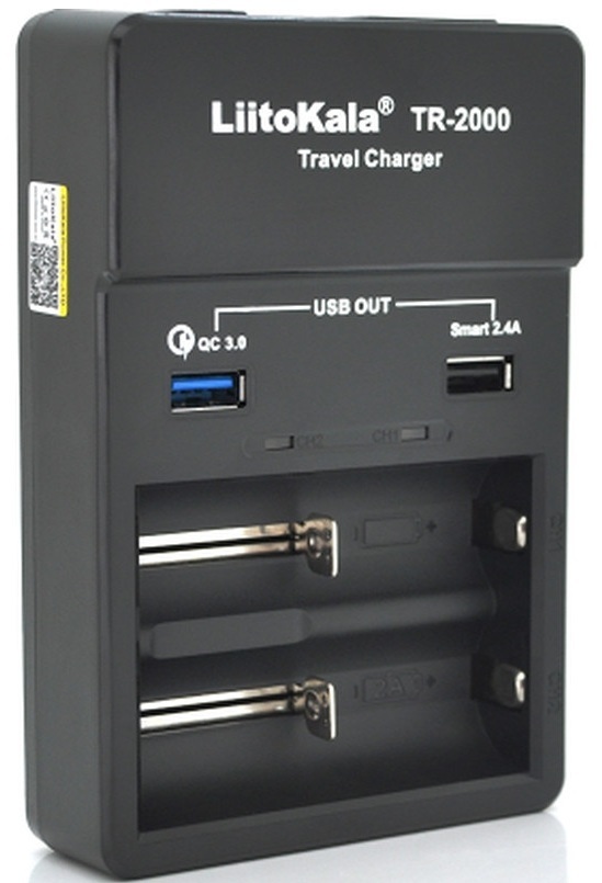 Зарядний пристрій для акумуляторів Liitokala 2 Slots, USB1/QC/3.0, USB2/2.4A, NiMHC(R14)/SC/AA/AAA/17670, Li-ion10440...